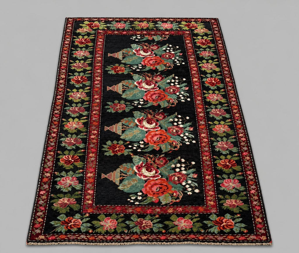 Handwoven Bessarabian Floral Wool Rug – Flower Basket Design | 289 × 153 cm