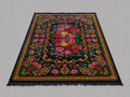 Floral Rose Rug on Black Ground | Handwoven Heritage Carpet - 344 x 328 cm