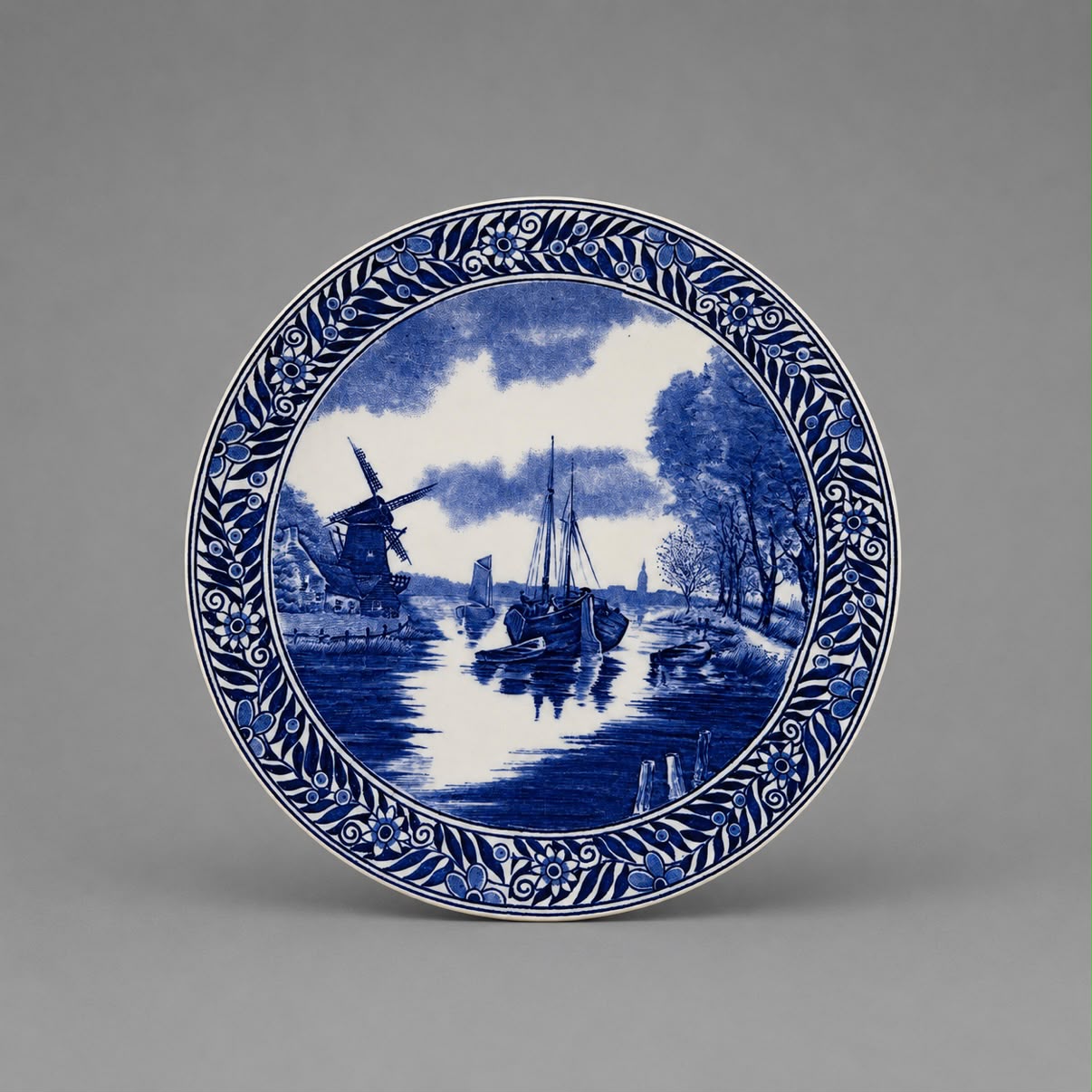 Vintage Delft Blue Windmill & Canal Landscape Wall Plate | Handcrafted Dutch Decorative Charger (30 cm)