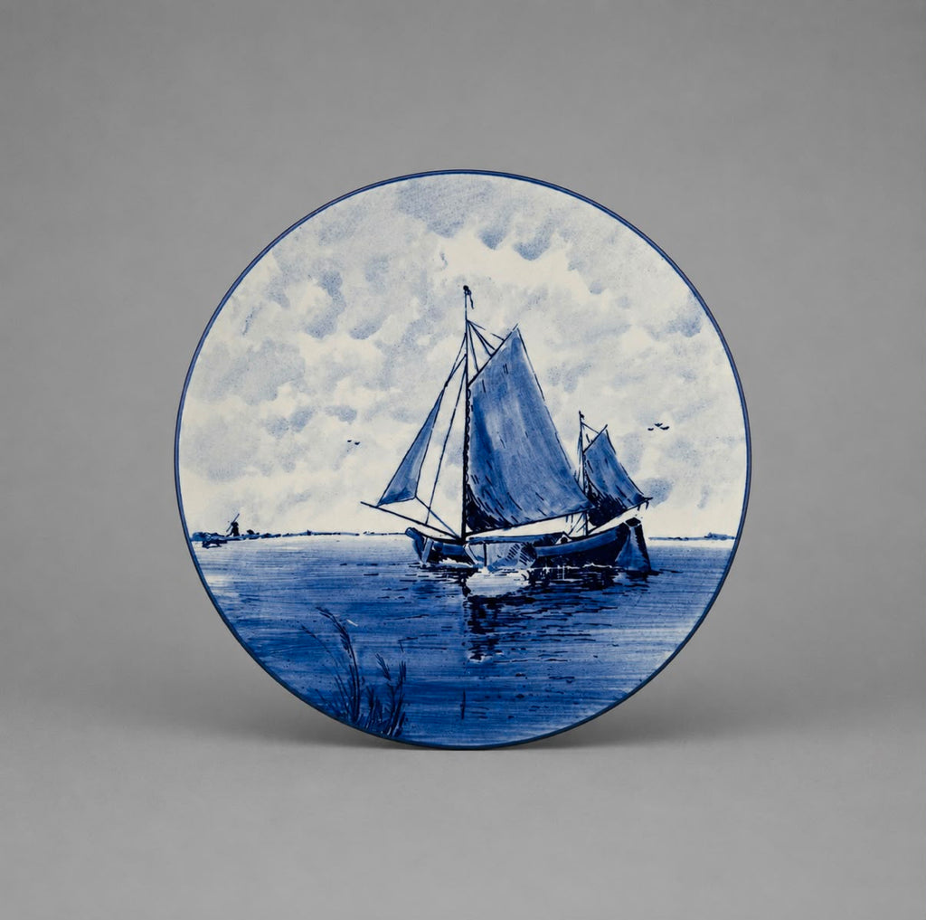 Vintage Hand-Painted Delft Blue Sailing Boat Wall Plate | Dutch Ceramic Art, Holland -26cm