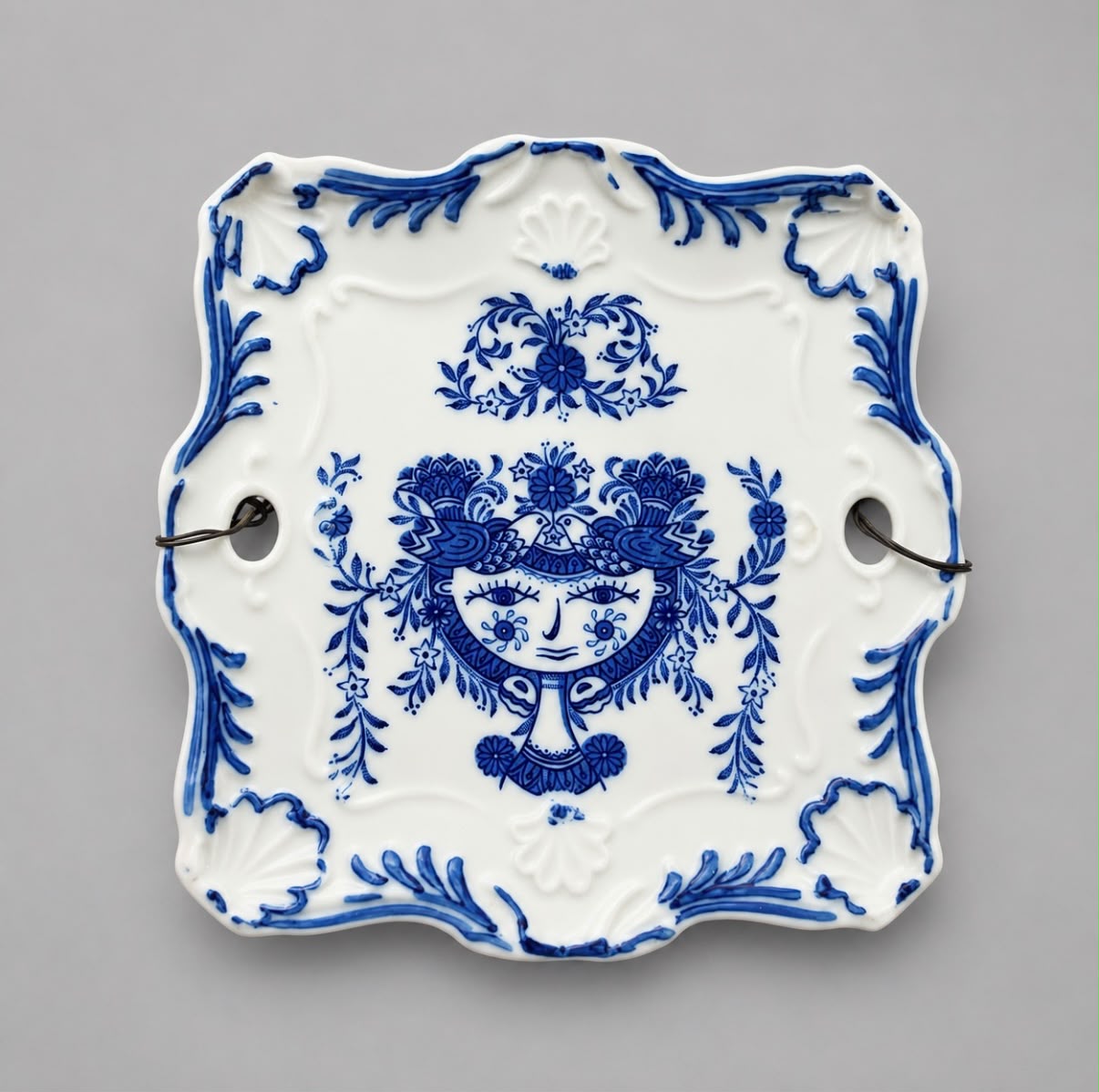 Vintage Japanese Blue & White Porcelain Wall Plaque - 14cm