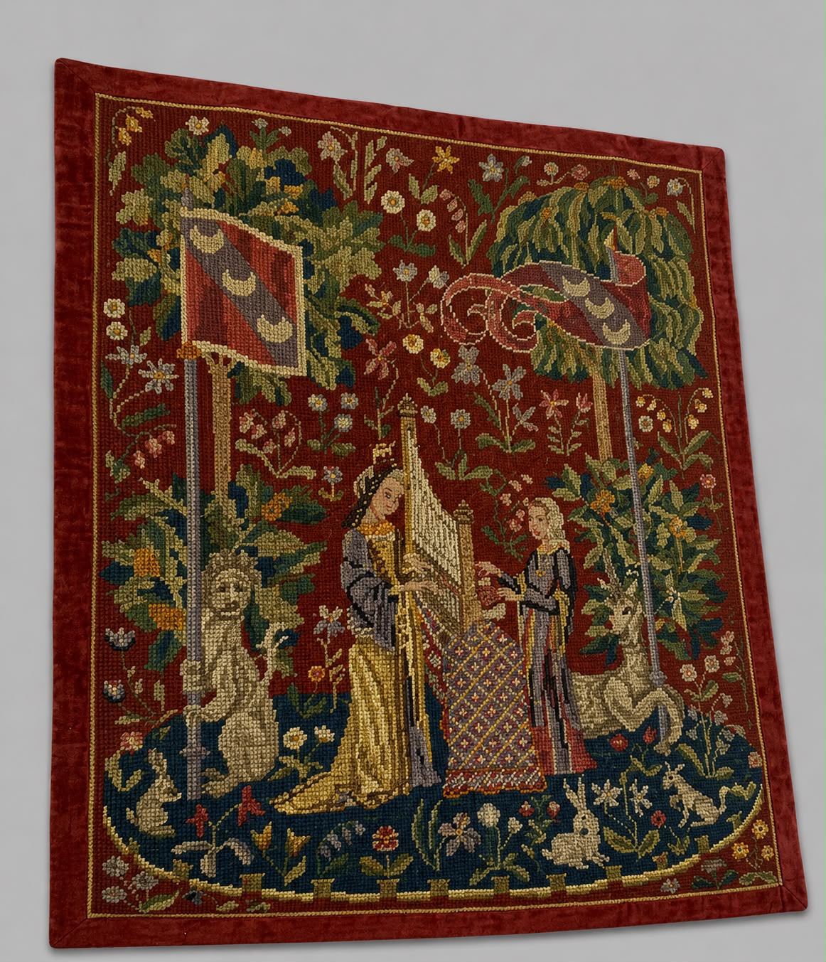 Vintage Medieval Tapestry Wall Hanging | The Lady with the Harp | Replica 193x130cm