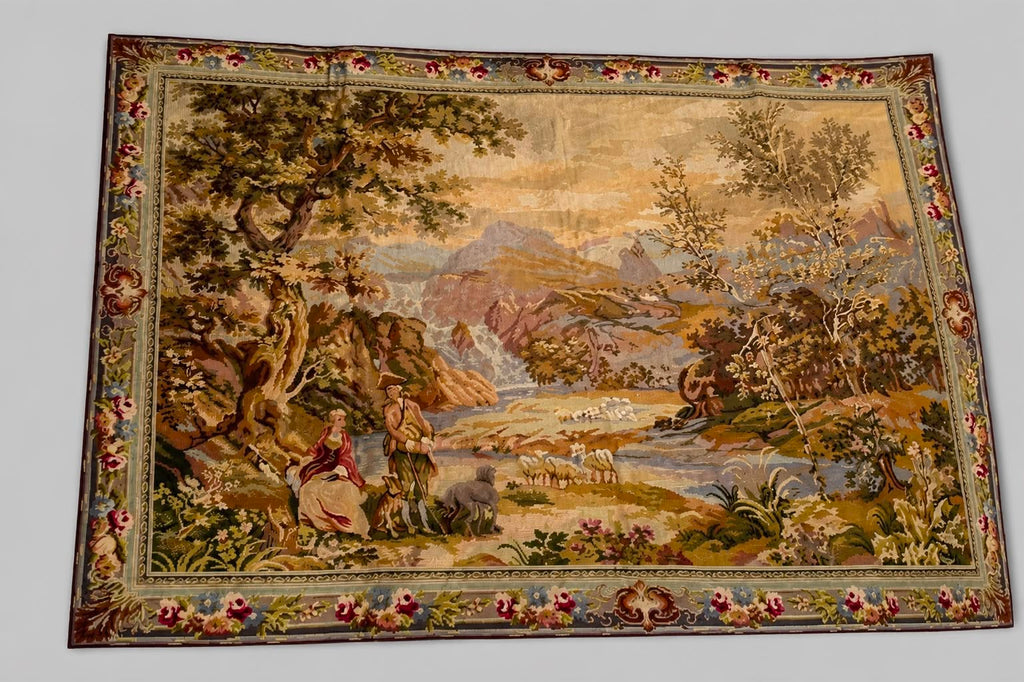 European Pastoral Landscape Tapestry Wall Hanging | Aubusson Style Replica - 148x117cm