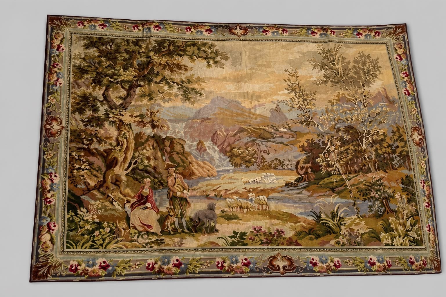 European Pastoral Landscape Tapestry Wall Hanging | Aubusson Style Replica - 148x117cm