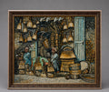 Signed Textured Middle Eastern Souk Scene Mixed Media Painting