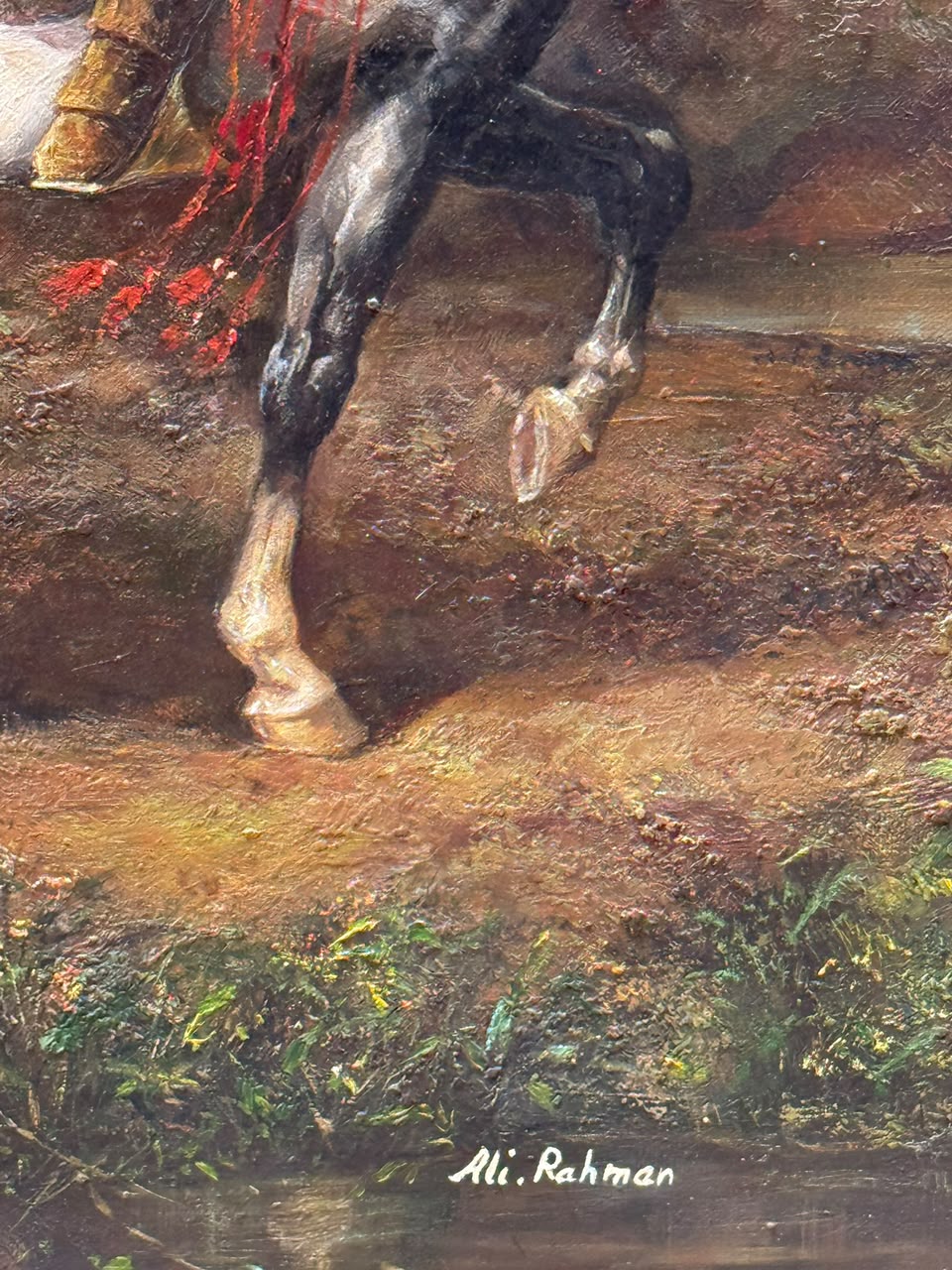 Signed Oil Painting by Ali Rahman | Oil on Canvas | Arab Horsemen Scene | Attributed to the Style of Adolf Schreyer