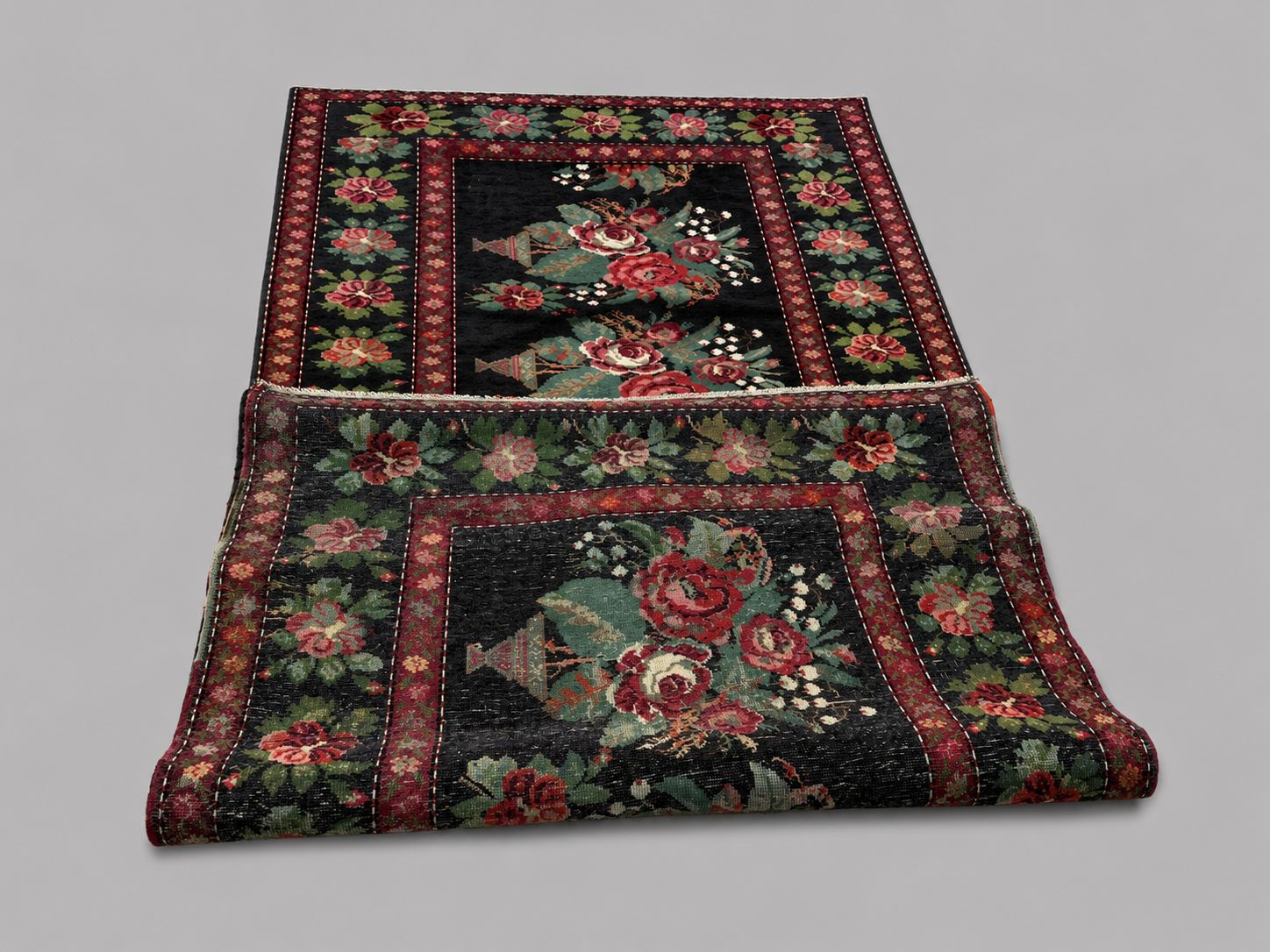 Handwoven Bessarabian Floral Wool Rug – Flower Basket Design | 289 × 153 cm