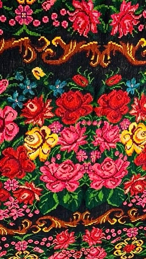 Floral Rose Rug on Black Ground | Handwoven Heritage Carpet - 344 x 328 cm