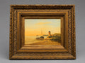 Vintage Signed Coastal Harbor Oil Painting with Ornate Frame