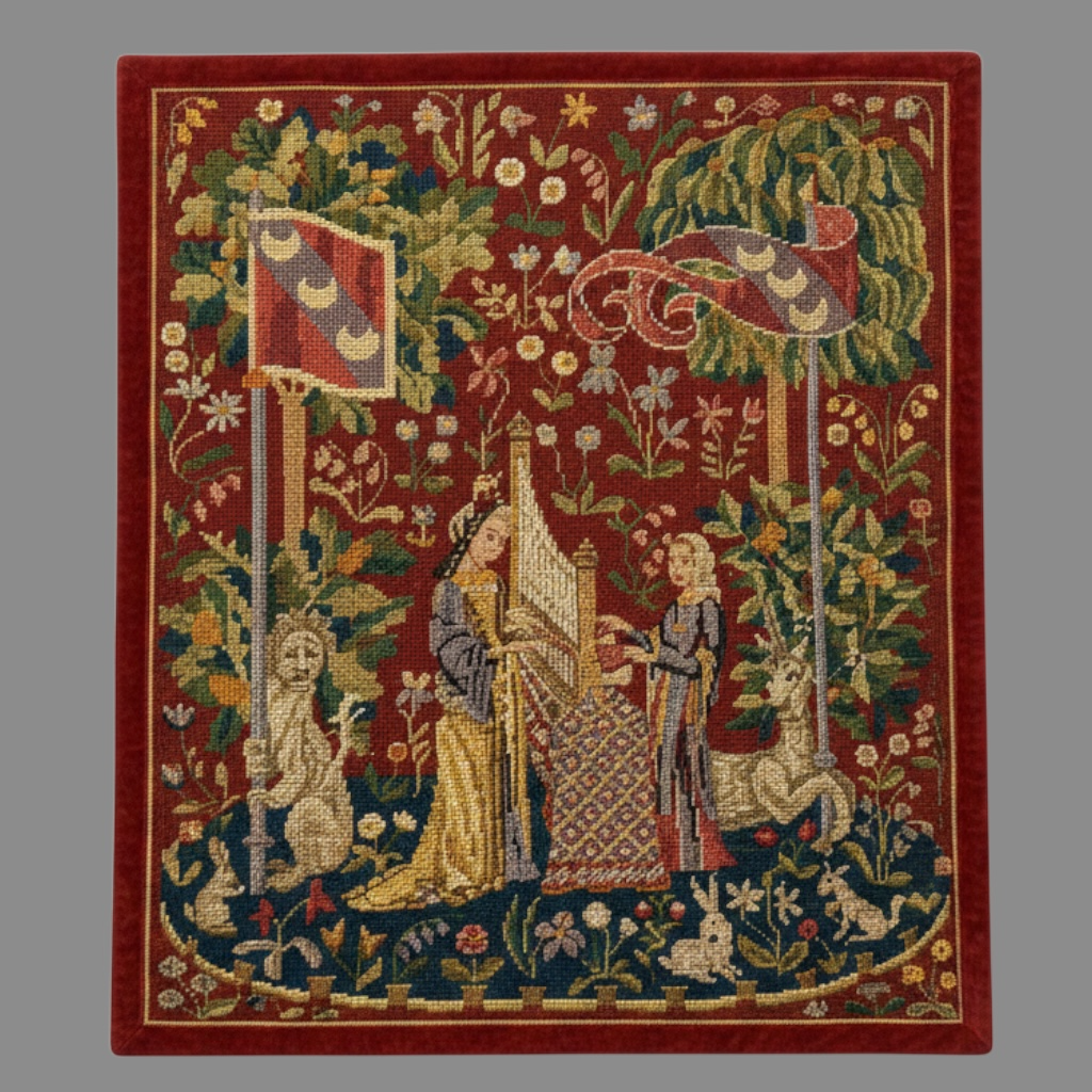 Vintage Medieval Tapestry Wall Hanging | The Lady with the Harp | Replica 193x130cm