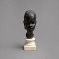 Vintage African Female Bust Sculpture in Black Stone on Marble Pedestal