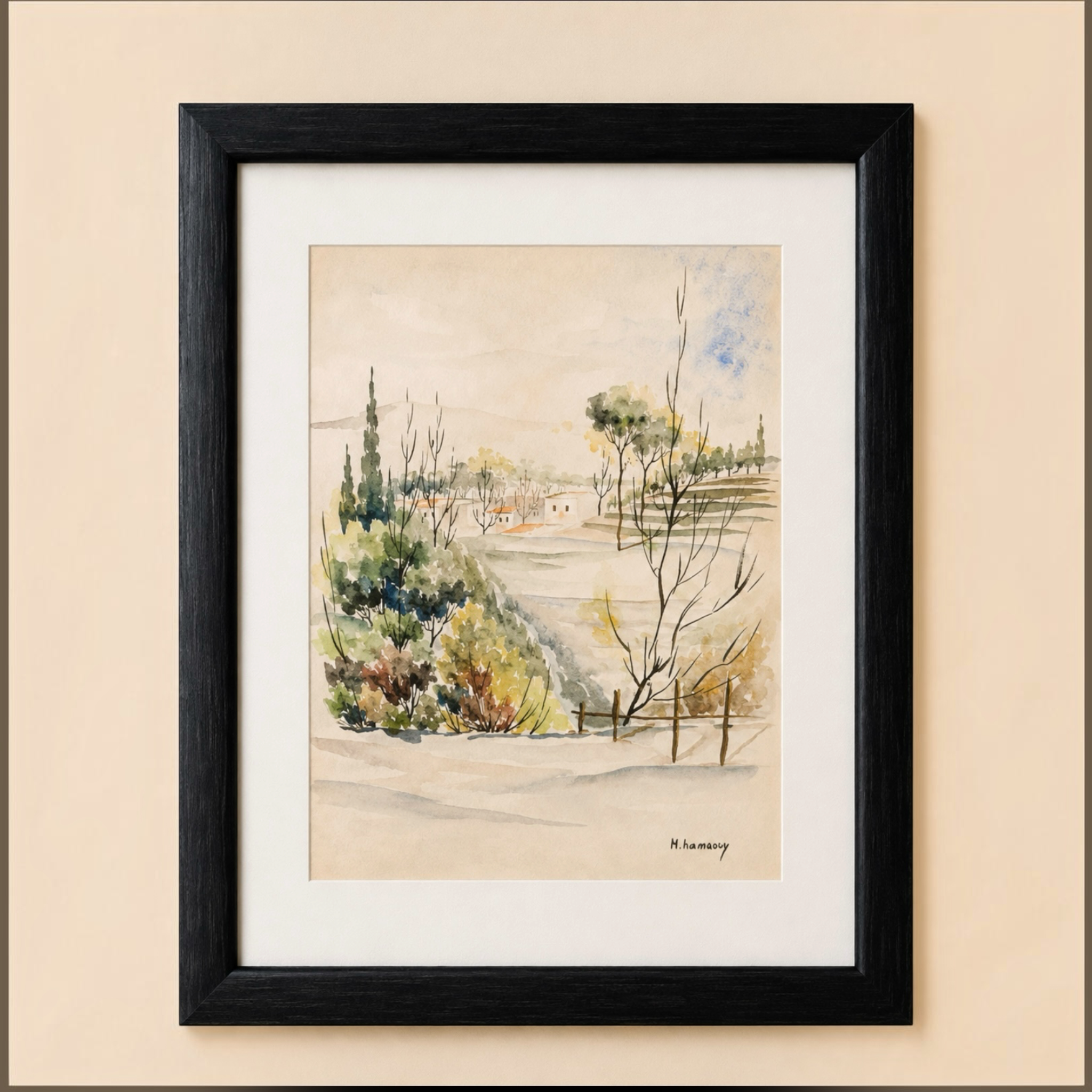 Original Watercolor Landscape by Haidar Hamaoui - 43cm x 36cm
