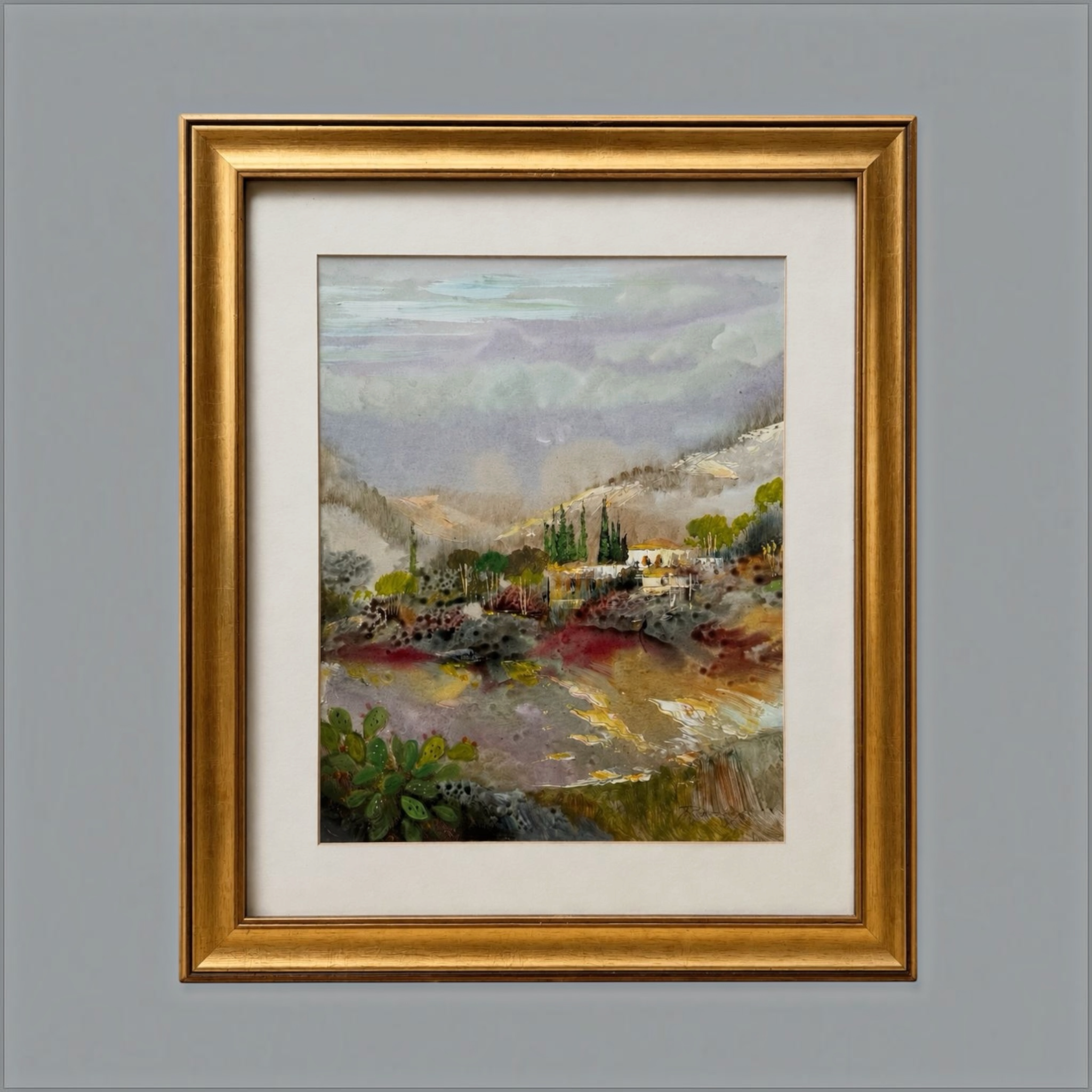 Crimson Garden Painting 80x70cm with Golden Frame