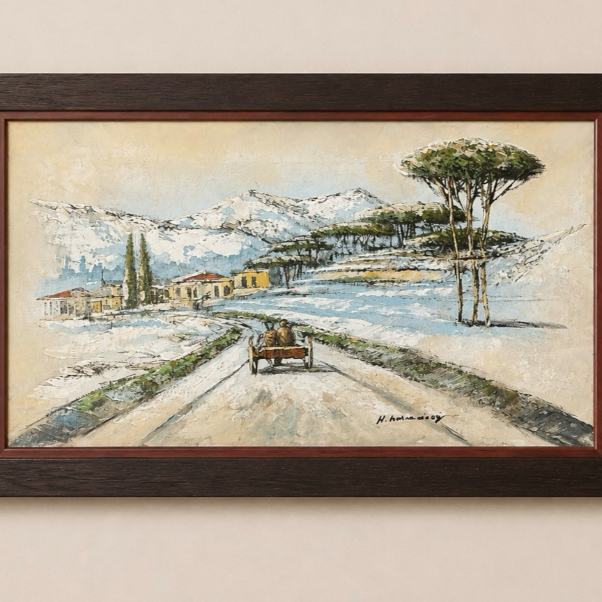 Snowy Lebanese Mountain Landscape by Haidar Hamaoui - 65cm x 36cm