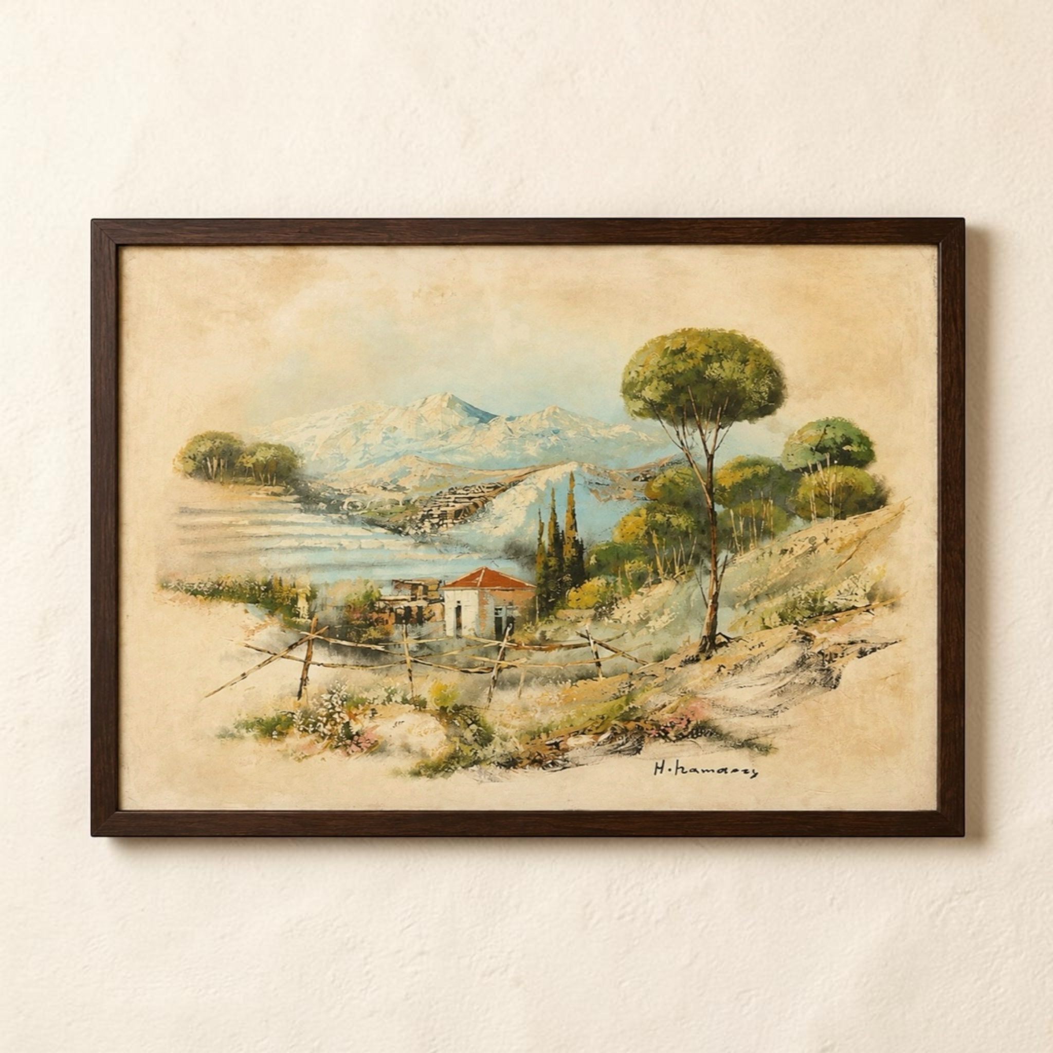 Lebanese Mountain Village Landscape by Haidar Hamaoui  -  71cm x 53cm