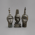 Set of 3 Vintage African Tribal Head Sculptures with White Pigment Detailing - 30cm