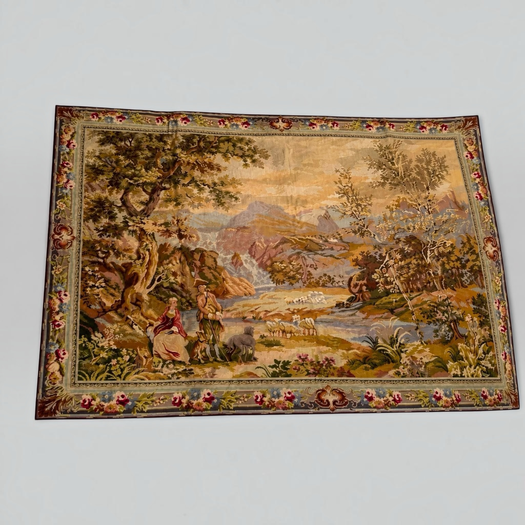 European Pastoral Landscape Tapestry Wall Hanging | Aubusson Style Replica - 148x117cm