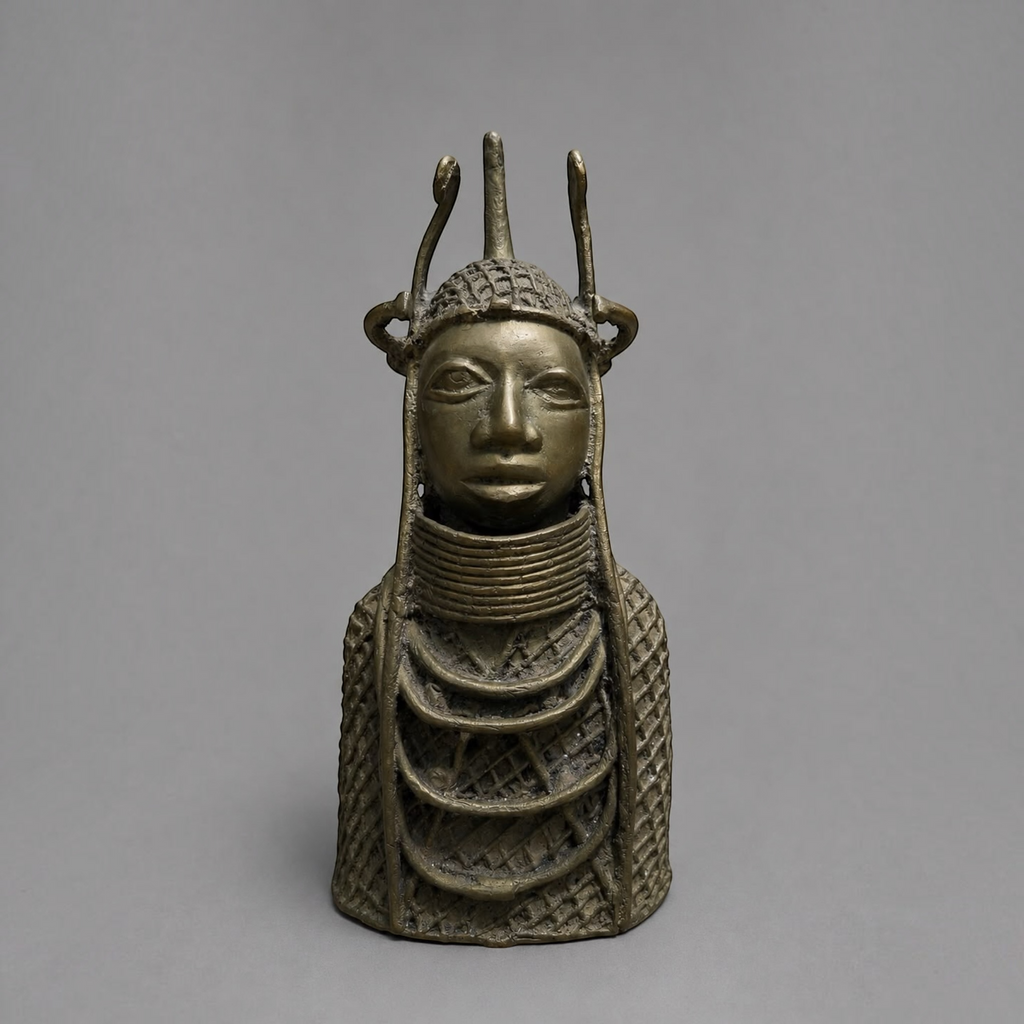 Pair of Vintage African Bronze Style Tribal Bust Sculptures