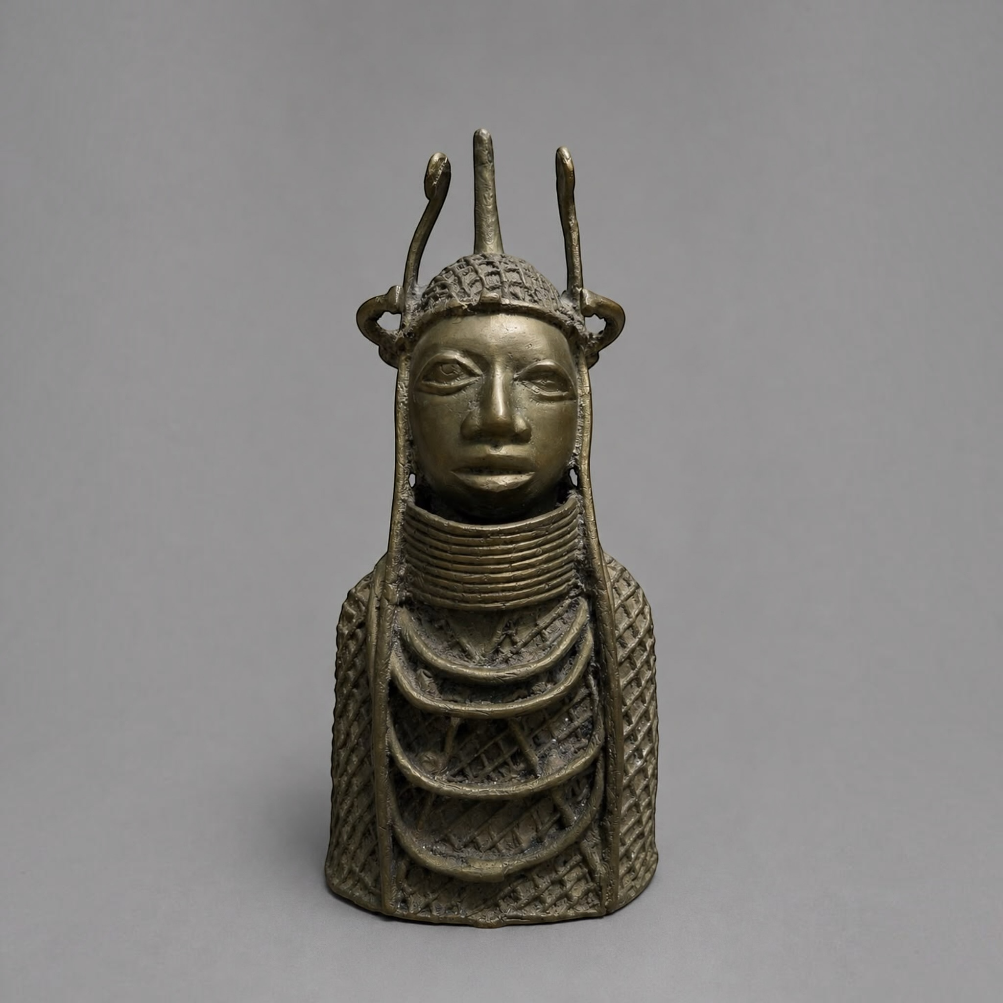 Pair of Vintage African Bronze Style Tribal Bust Sculptures