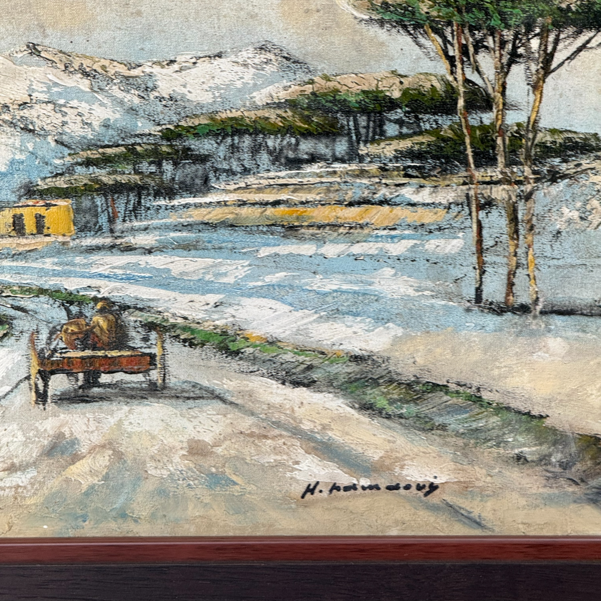Snowy Lebanese Mountain Landscape by Haidar Hamaoui - 65cm x 36cm