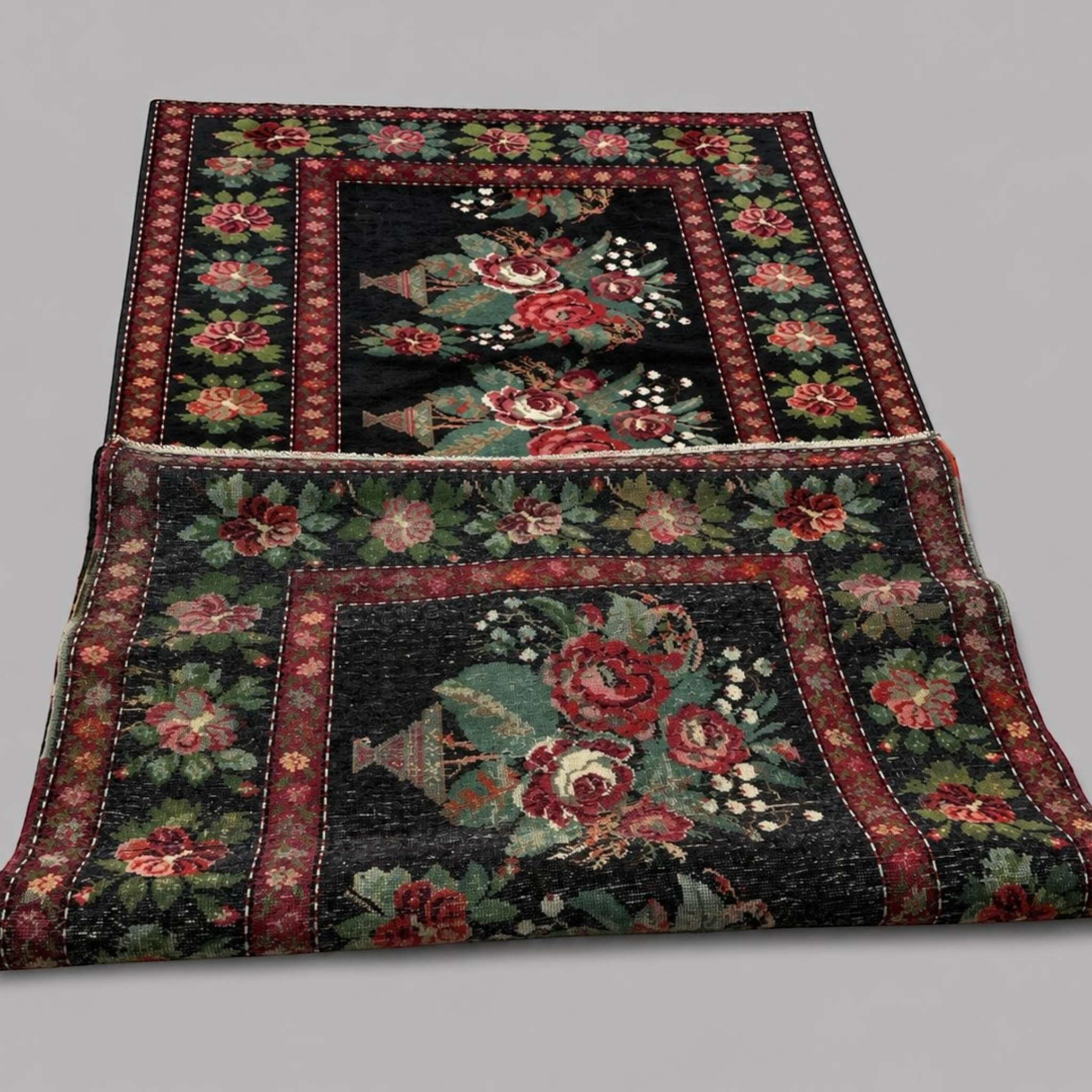 Handwoven Bessarabian Floral Wool Rug – Flower Basket Design | 289 × 153 cm