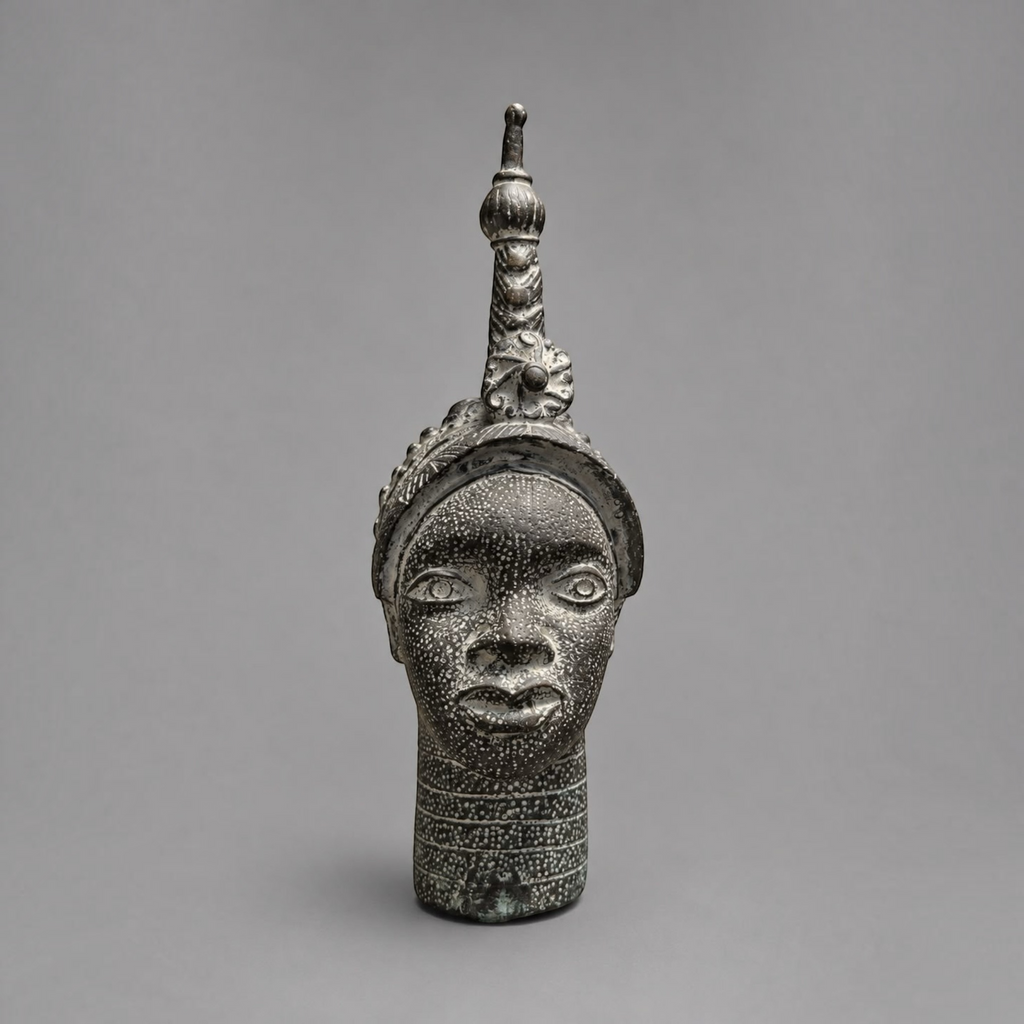 Set of 3 Vintage African Tribal Head Sculptures with White Pigment Detailing - 30cm