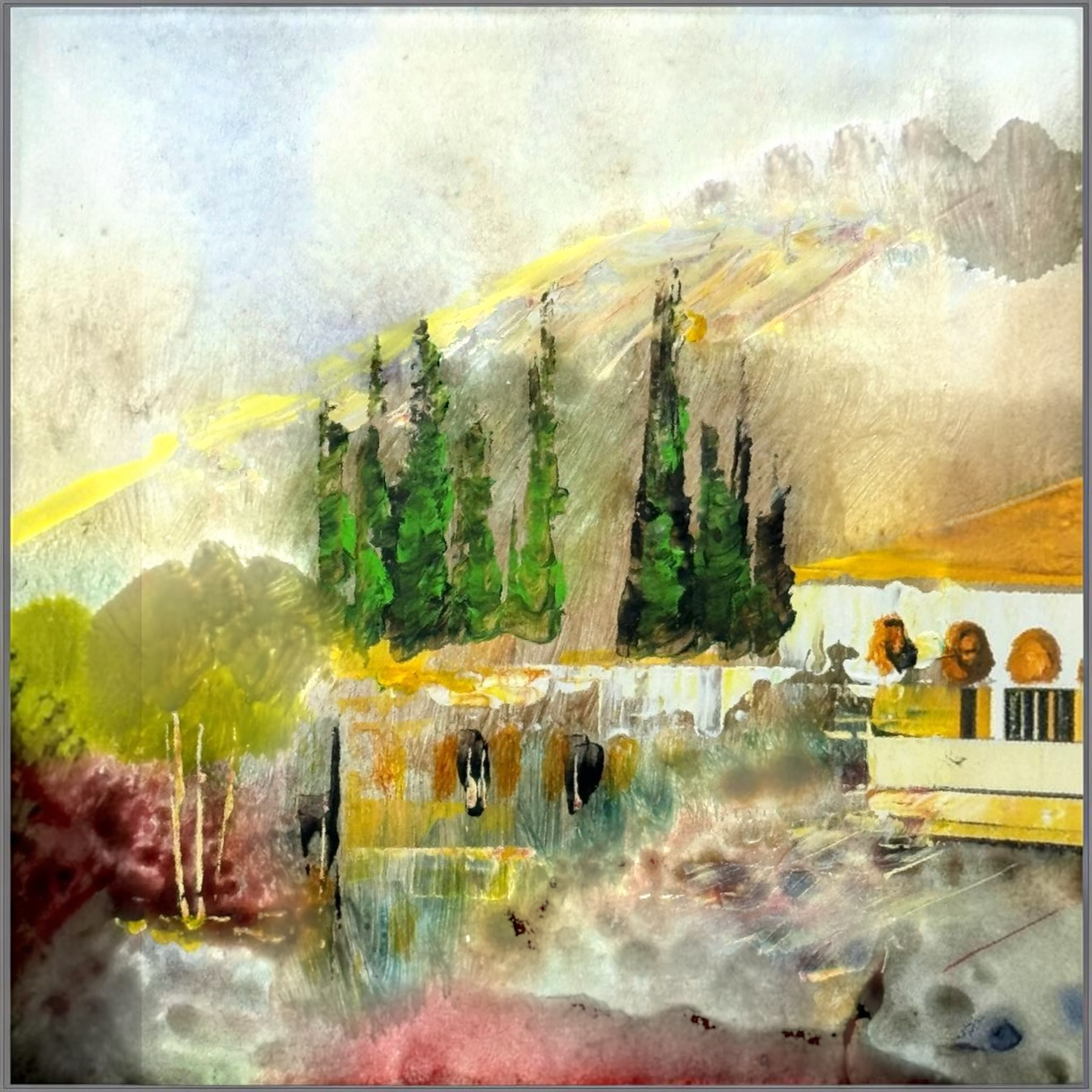 Crimson Garden Painting 80x70cm with Golden Frame