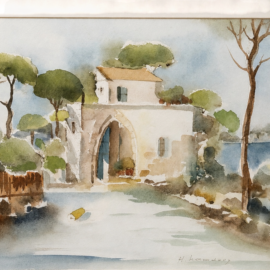 Original Watercolor Mediterranean Landscape by Haidar Hamaoui - 55cm x 66cm