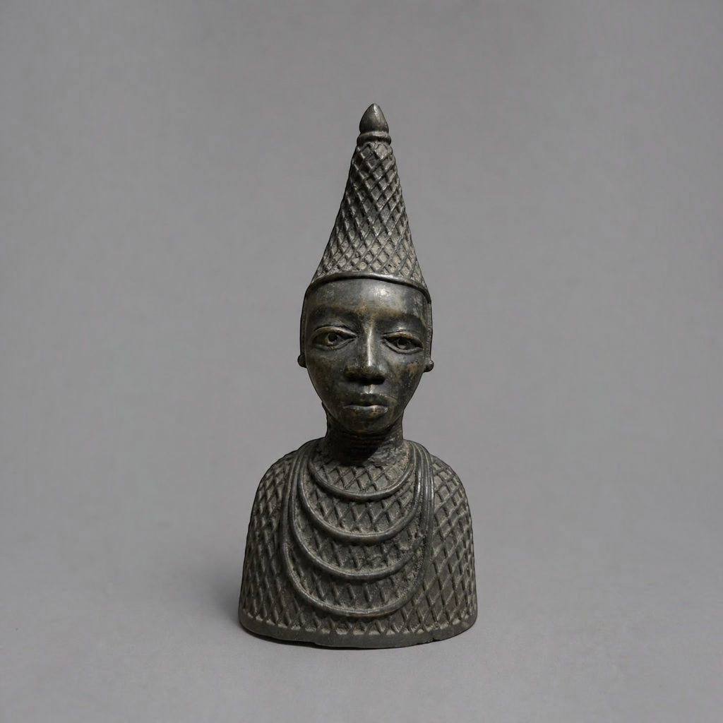 Pair of African Bronze Tribal Bust Sculptures
