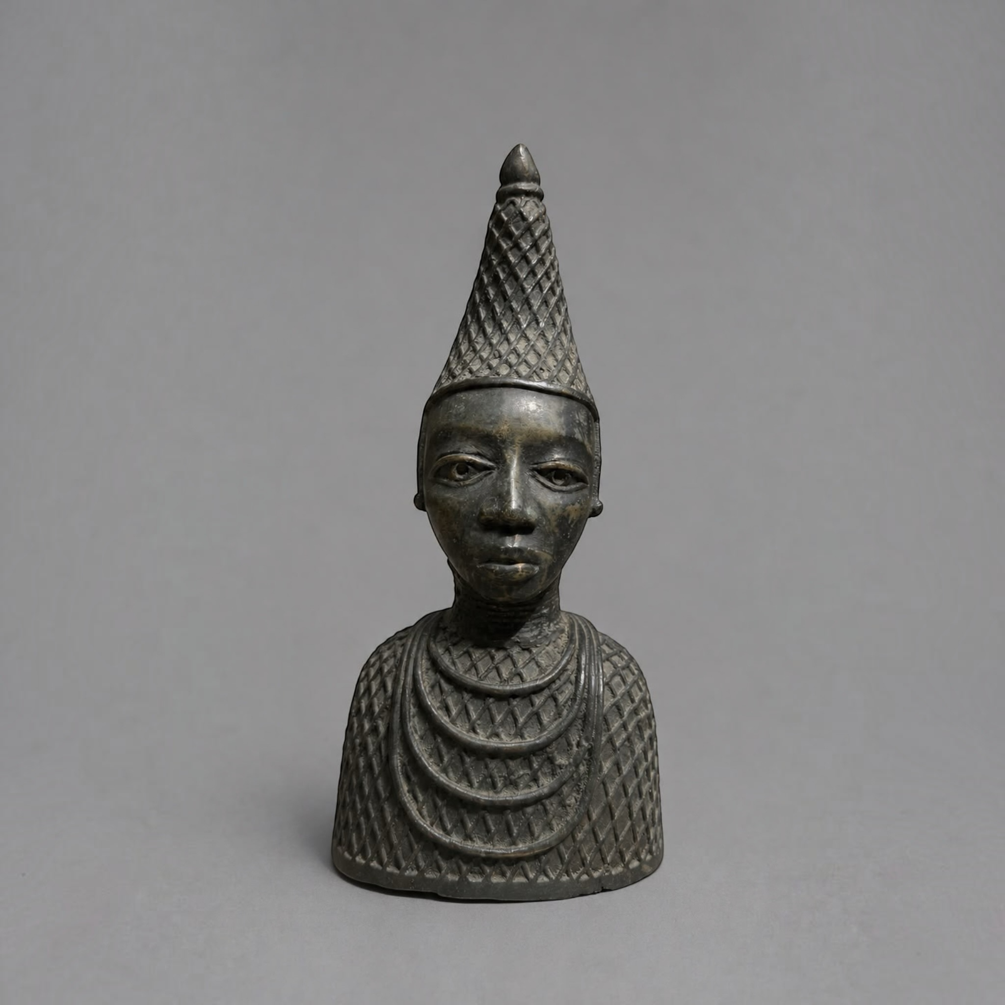 Pair of African Bronze Tribal Bust Sculptures