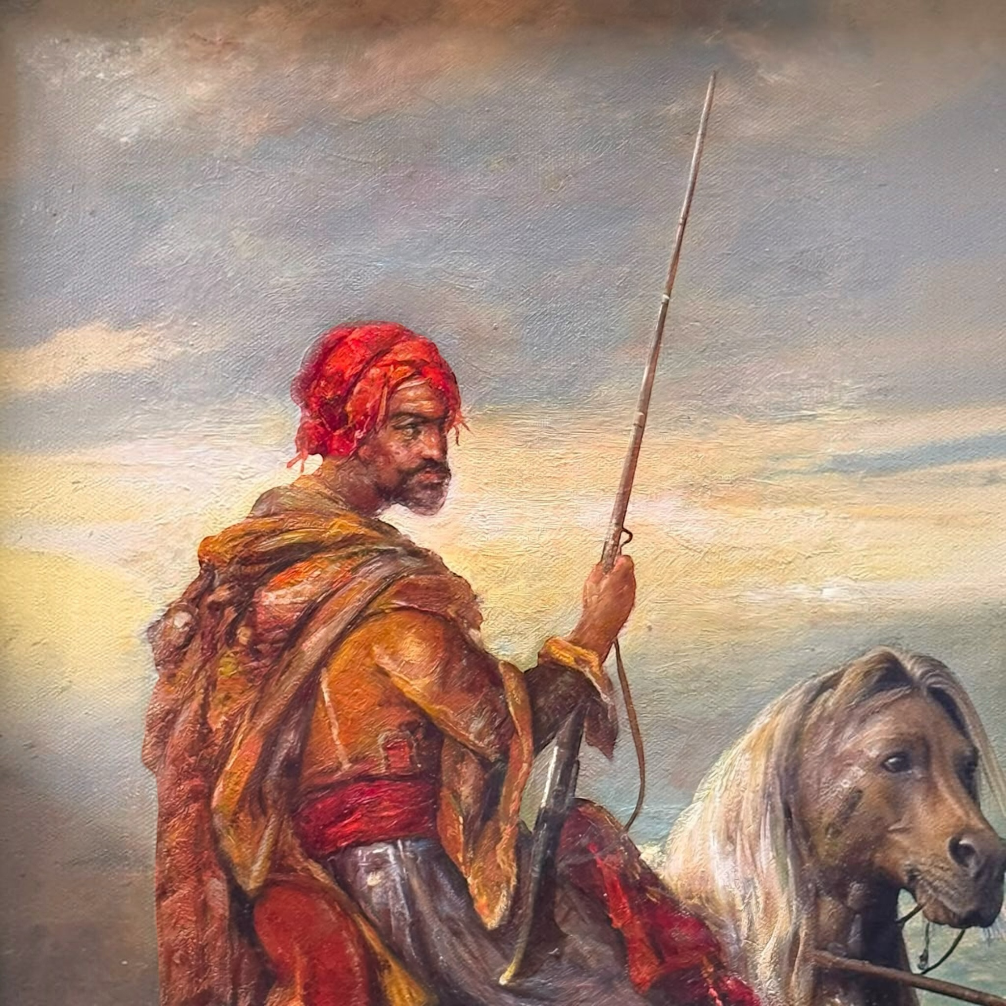 Signed Oil Painting by Ali Rahman | Oil on Canvas | Arab Horsemen Scene | Attributed to the Style of Adolf Schreyer
