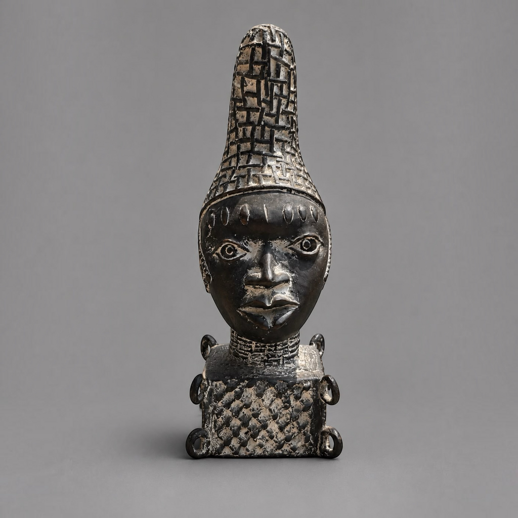 Set of 3 Vintage African Tribal Head Sculptures with White Pigment Detailing - 30cm