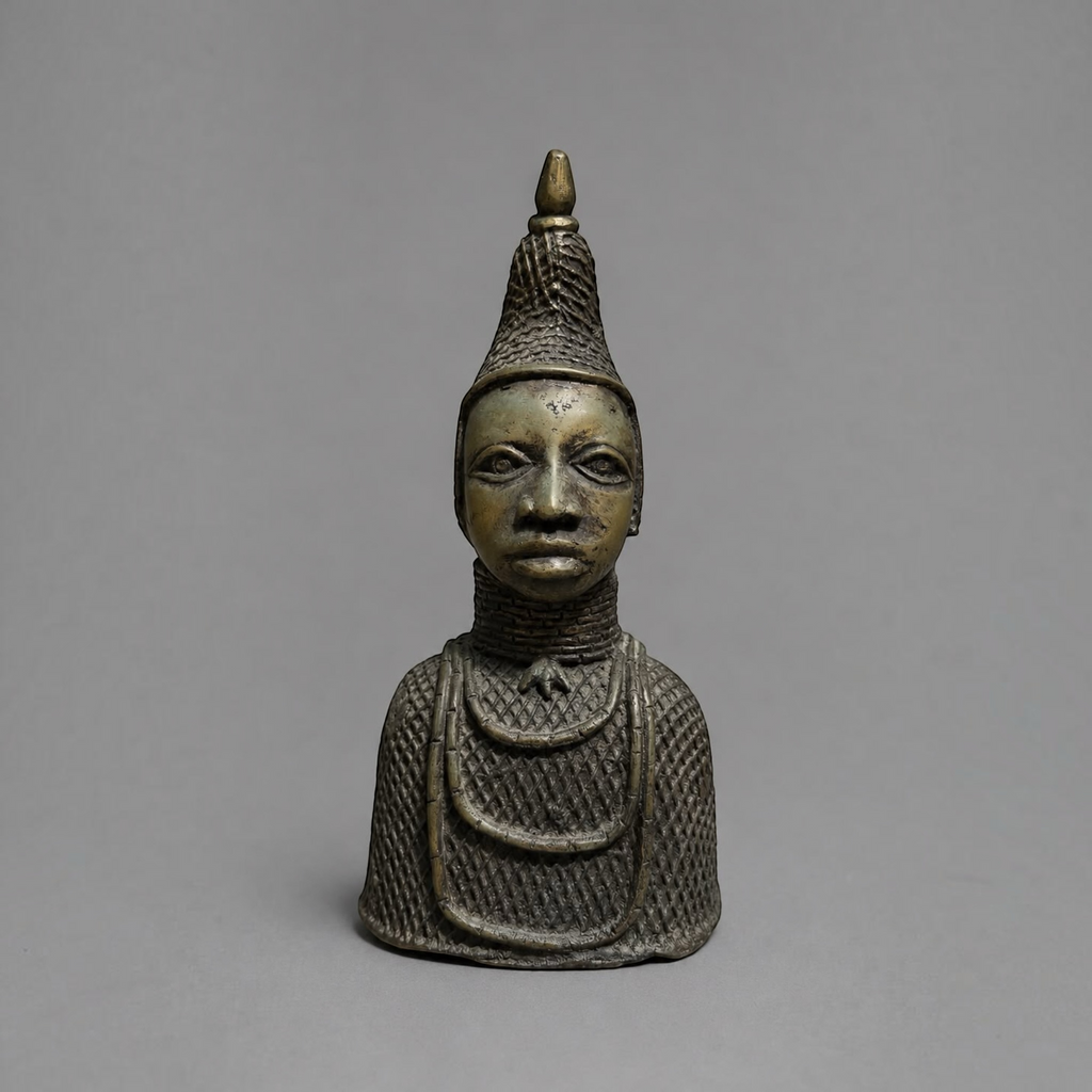 Pair of African Bronze Tribal Bust Sculptures