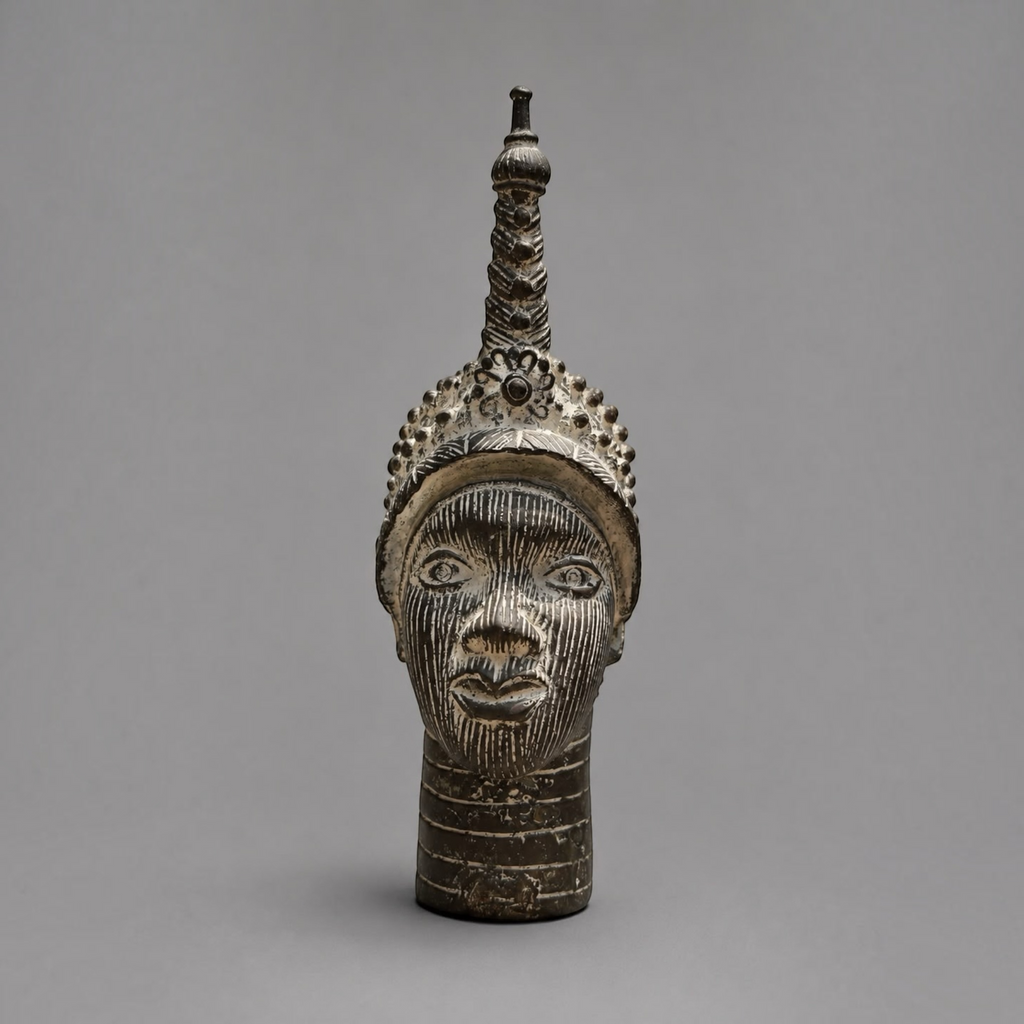 Set of 3 Vintage African Tribal Head Sculptures with White Pigment Detailing - 30cm