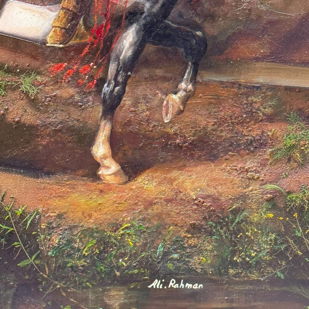 Signed Oil Painting by Ali Rahman | Oil on Canvas | Arab Horsemen Scene | Attributed to the Style of Adolf Schreyer